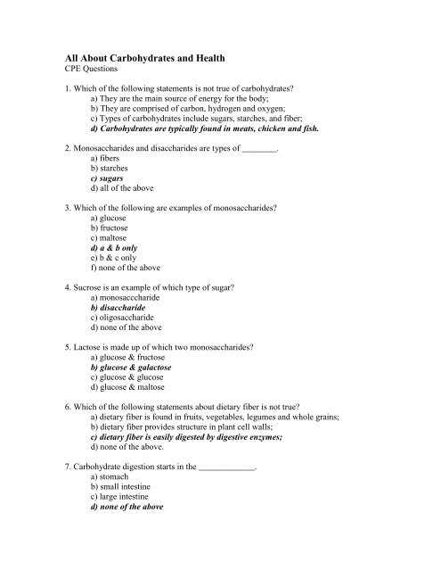 carbohydrates the sugars that feed us answer key