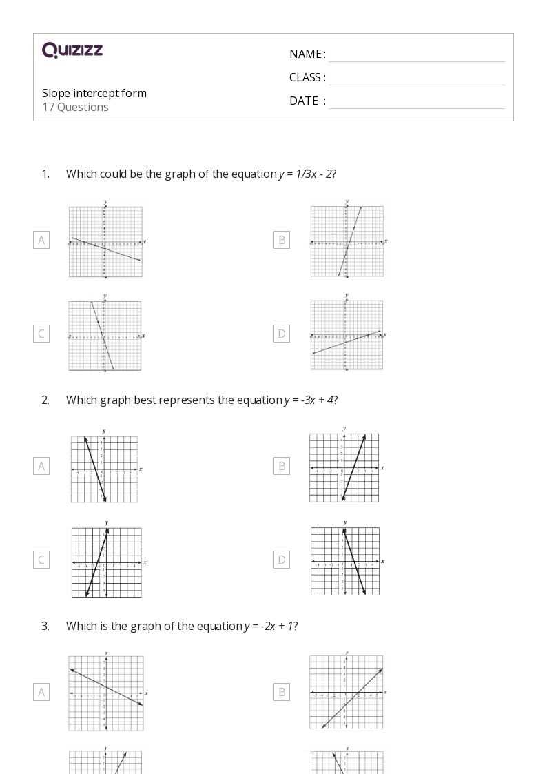 slope intercept form worksheet with answer key seventh grade