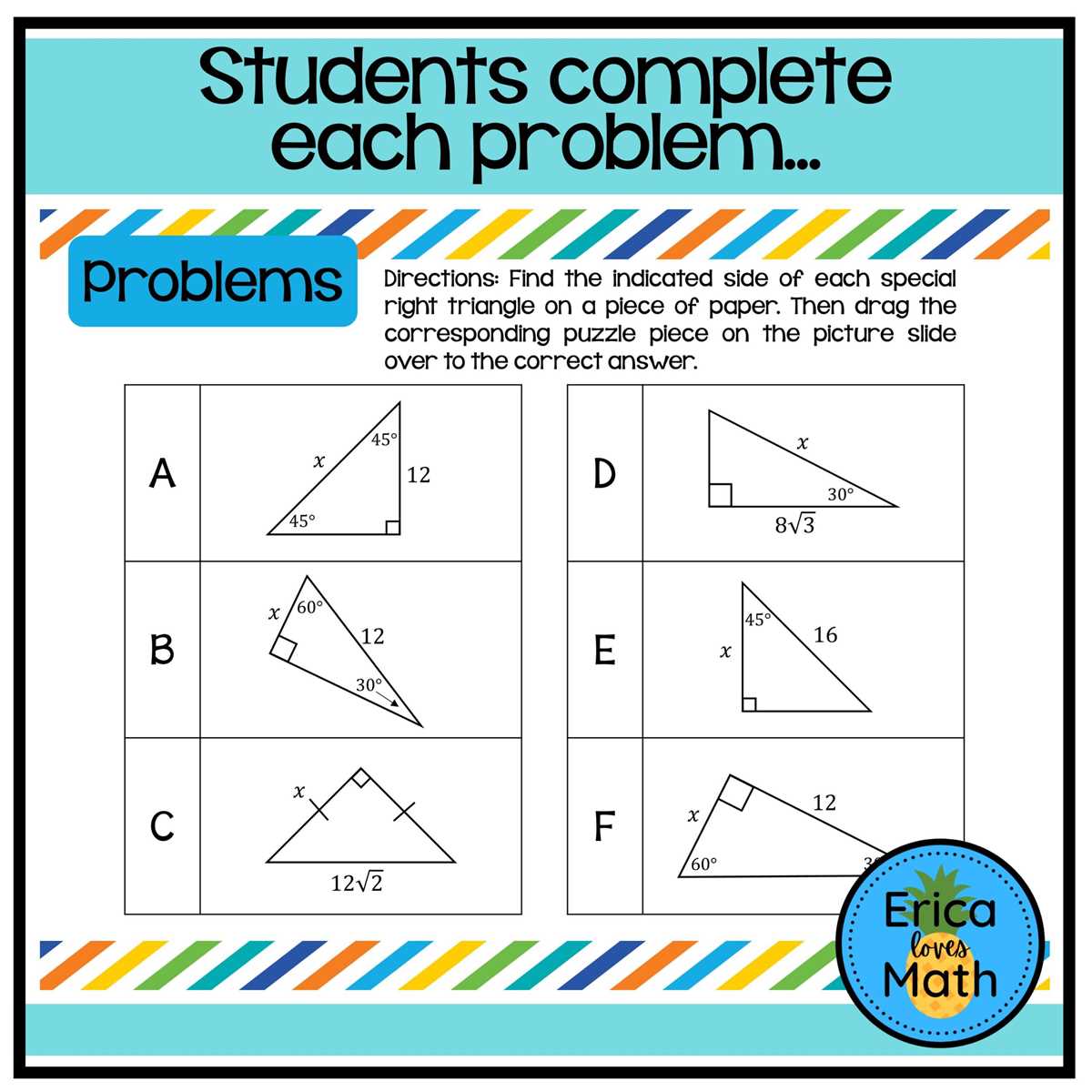 special right triangles worksheet with answer key