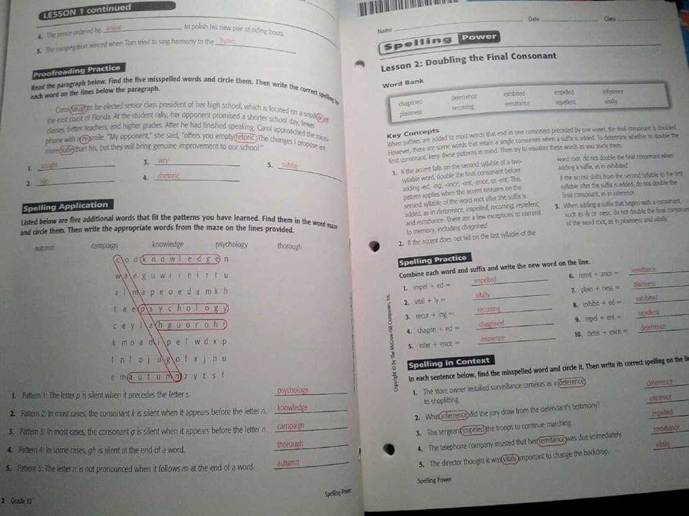 spelling power unit 1 review lessons 1 4 answer key