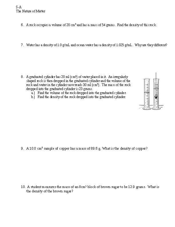 density practice problem worksheet answers key