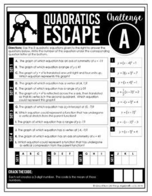 quadratics escape answer key