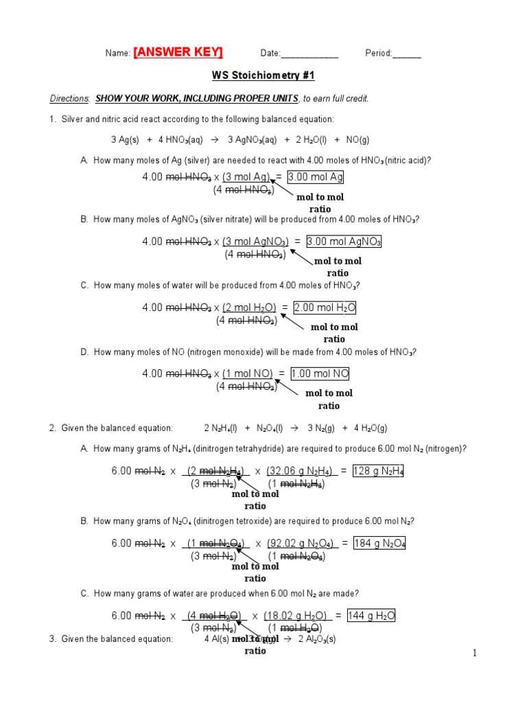 stoichiometry review answer key