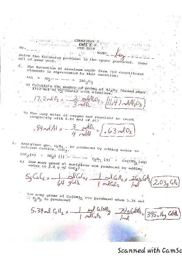 stoichiometry review answer key
