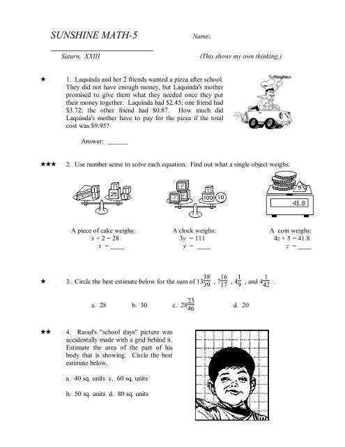 sunshine math grade 8 answer key