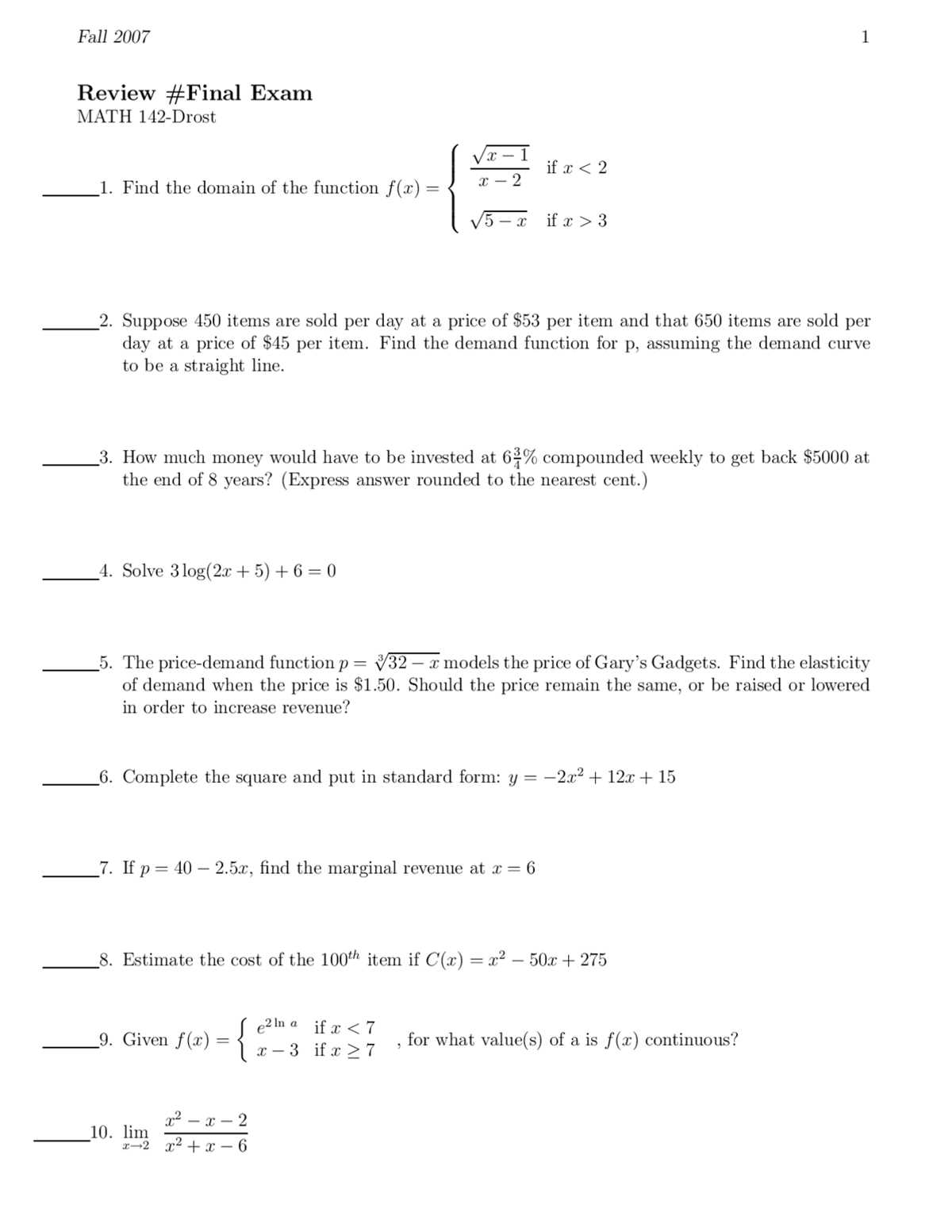 business math 2 4 answer key