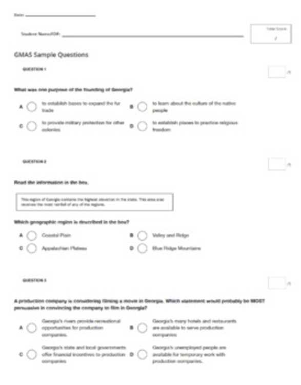 test grade 8 georgia studies gse answer key