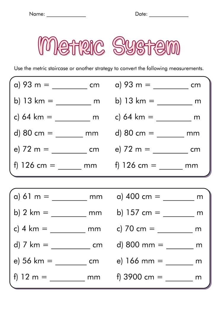 measuring units worksheet answer key