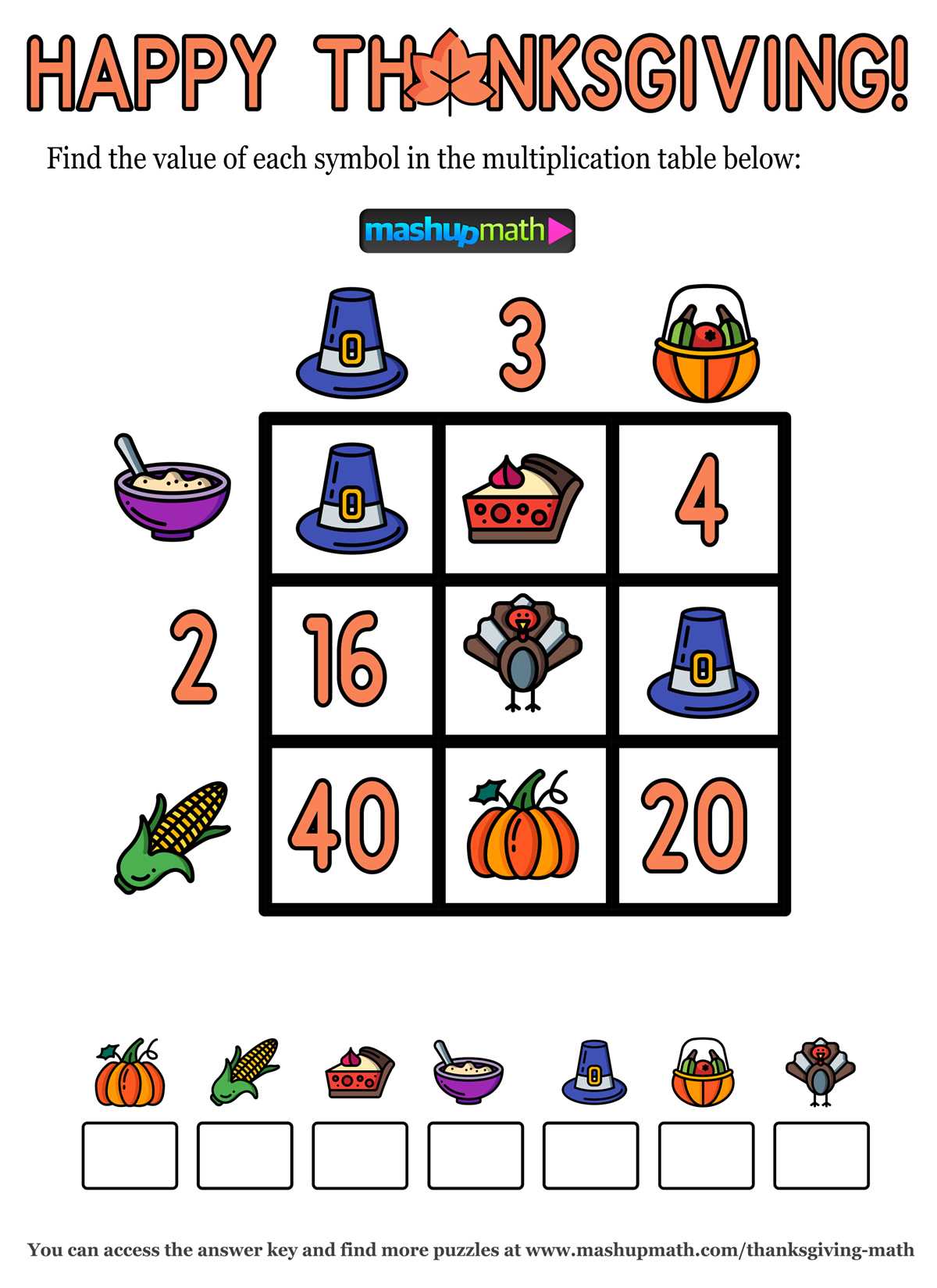 thanksgiving geometry problems answer key