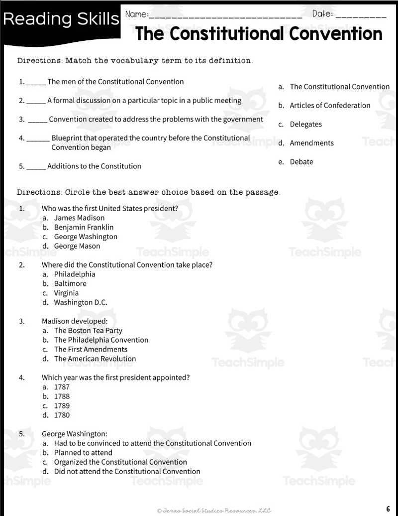 the constitutional convention complete unit guide packet answer key