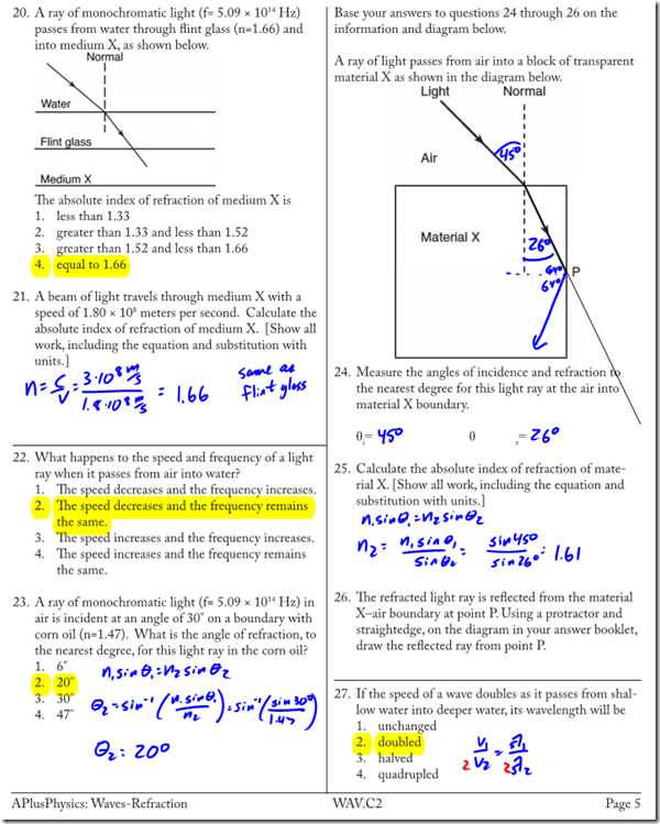 the physics classroom 2009 light refraction answer key