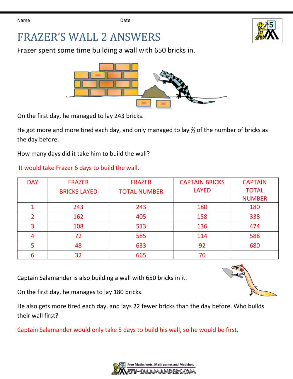 math problems answer key