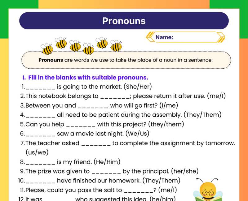 kinds of pronouns worksheets with answer key