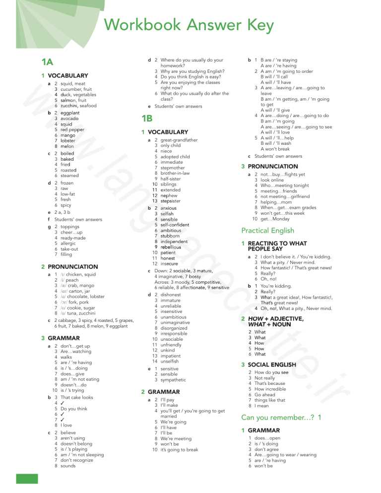 answer key for english