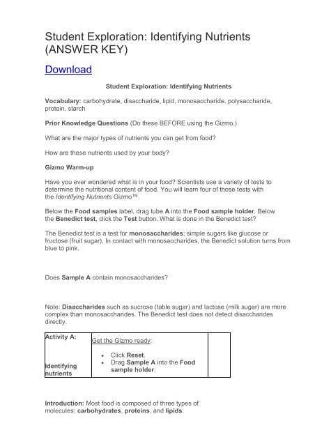 biology unit 2 modeling and testing for carbohydrates answer key