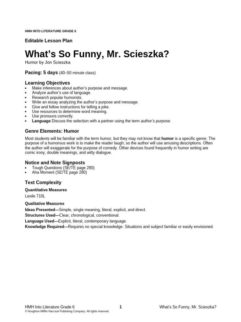 hmh into literature grade 6 answer key
