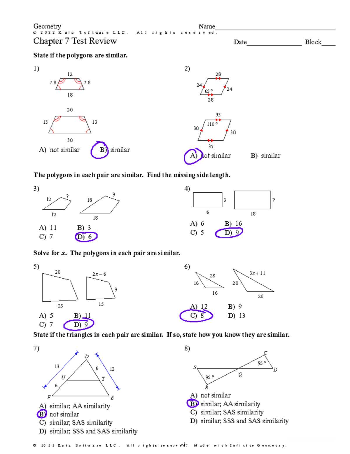 chapter 7 test review answer key