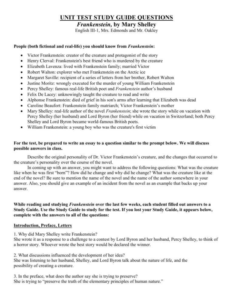 frankenstein study guide questions answer key