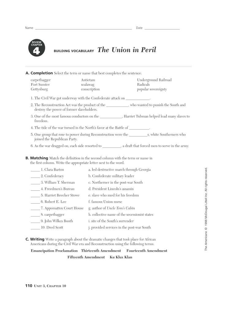 unit 10 civil war review packet answers key