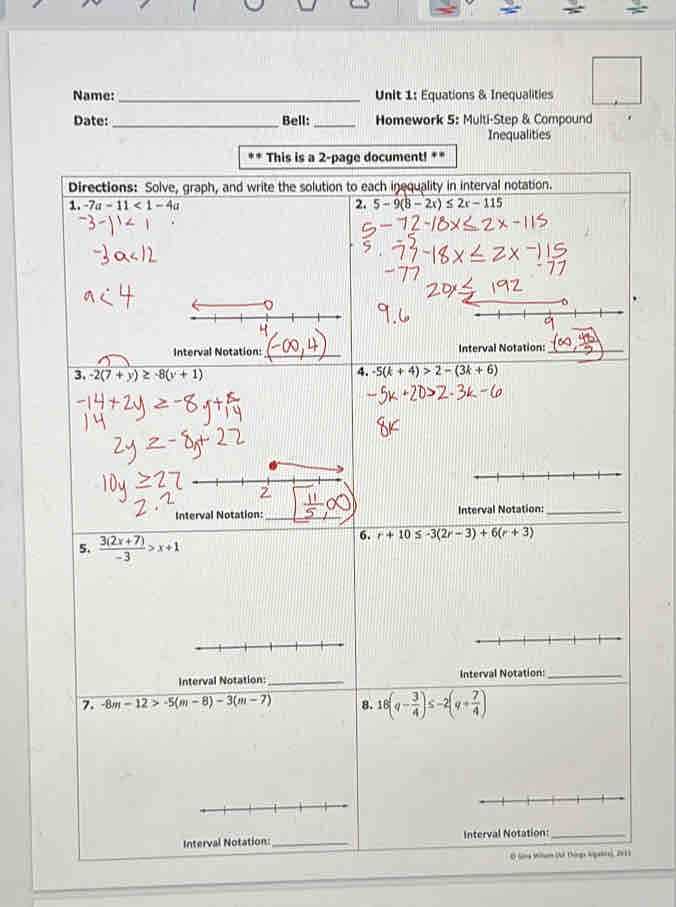 unit inequalities homework 4 writing inequalities answer key