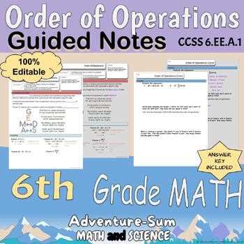 order of operations guided notes answer key