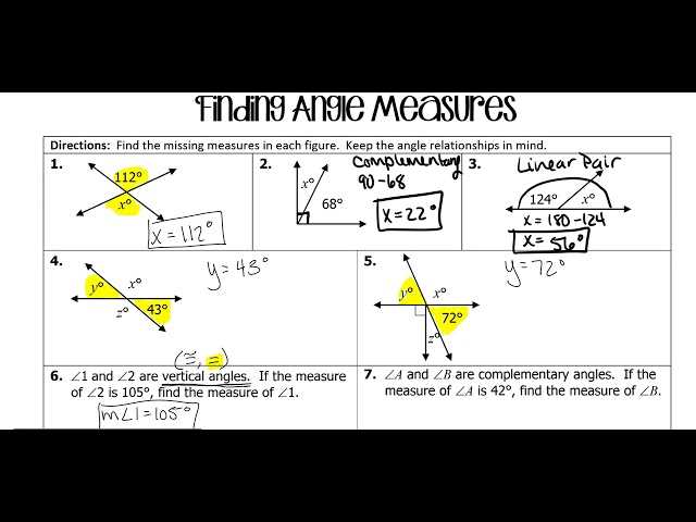 using angle relationships to find angle measures answer key