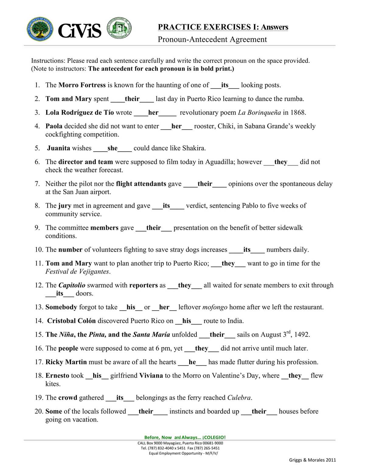 pronoun antecedent worksheet with answer key