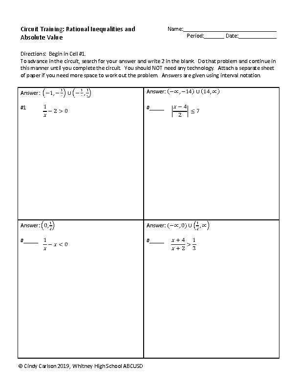 circuit training the rational function answer key