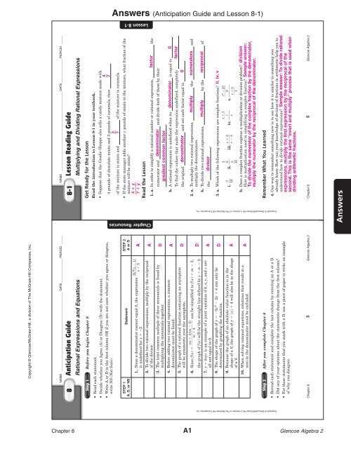 glencoe algebra 1 chapter 8 test form 2d answer key
