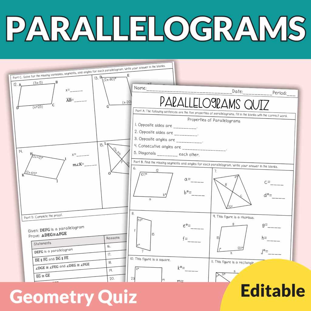 geometry worksheet parallelograms answer key