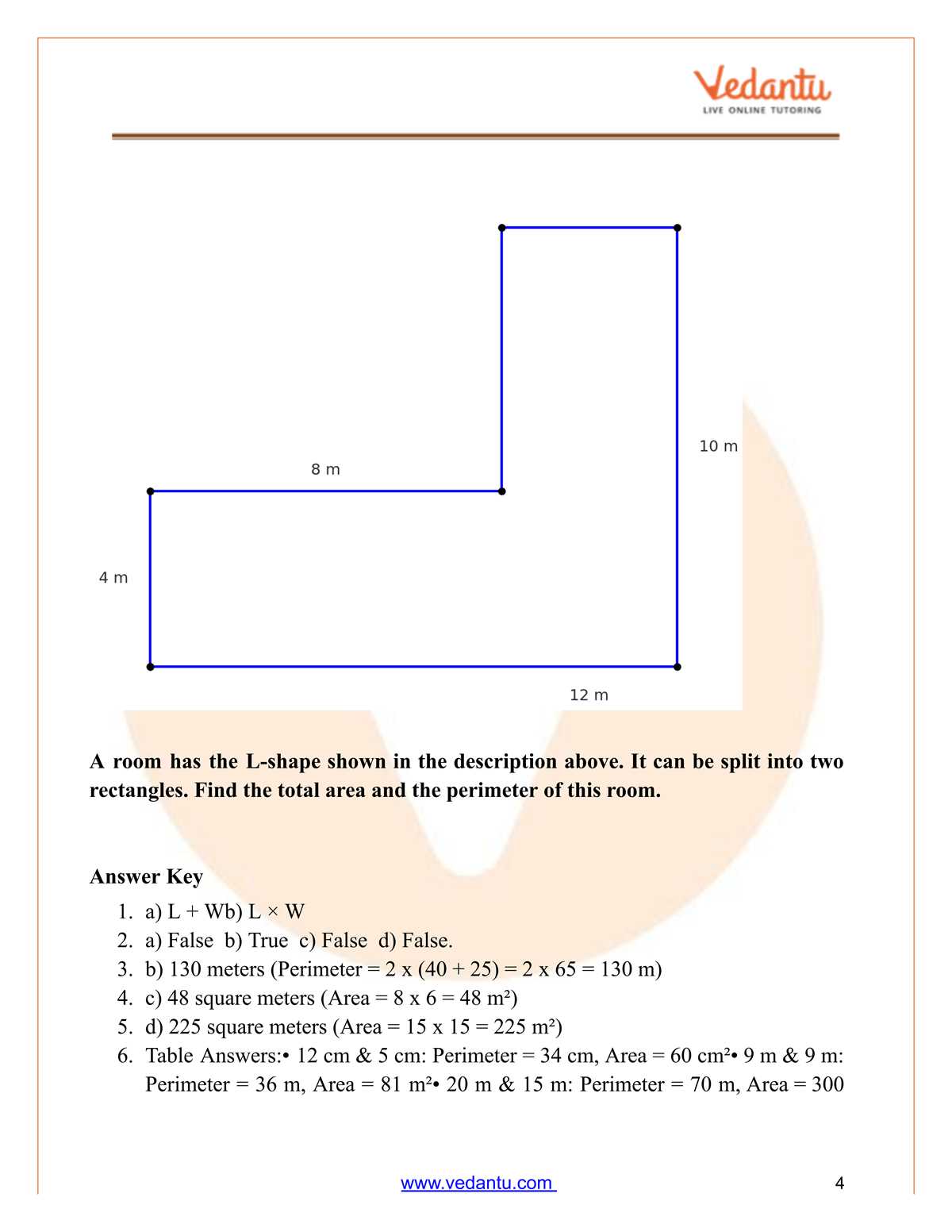area of l shapes answer key