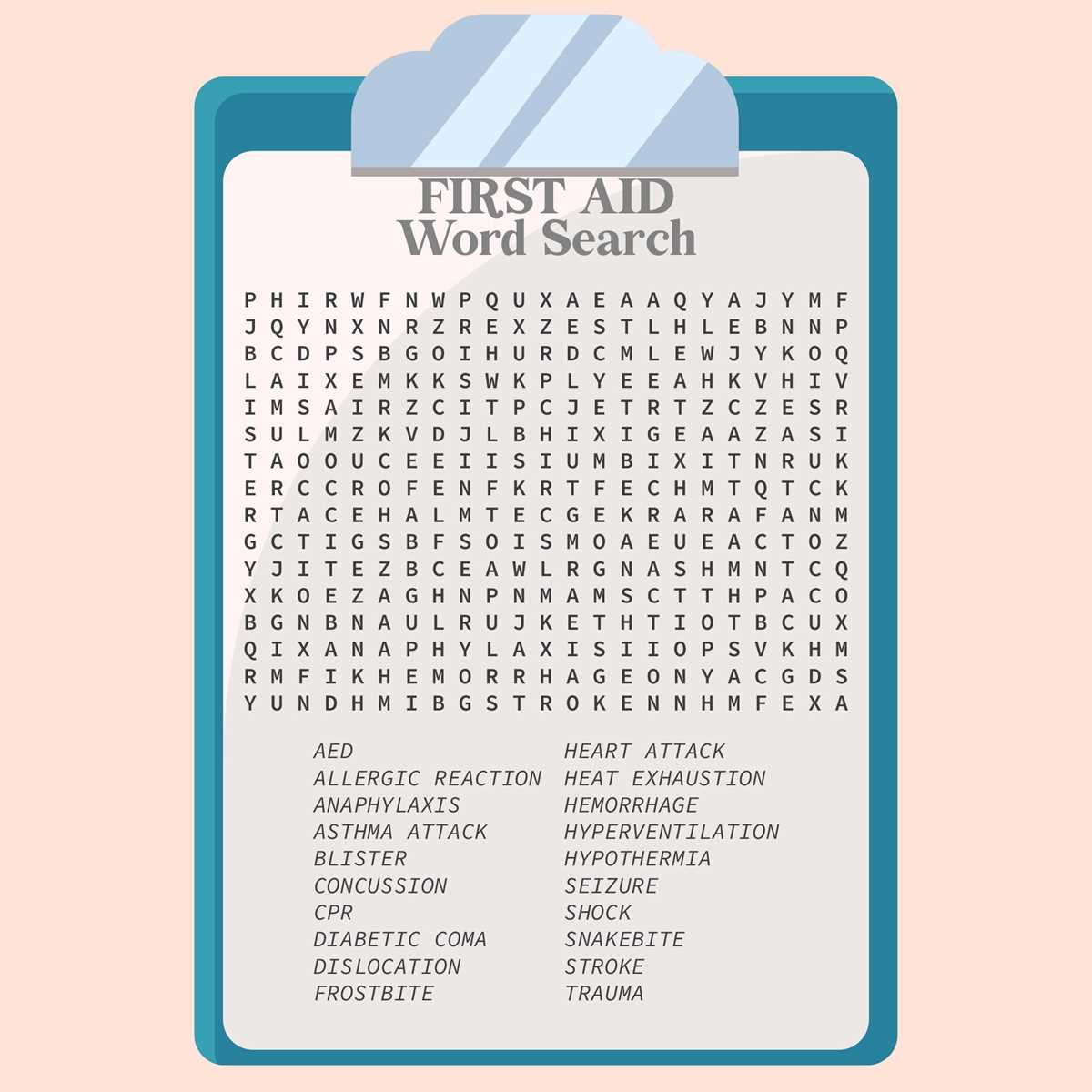 first aid word search puzzle answer key