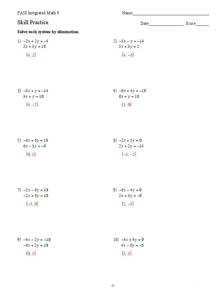 algebra 2 assignment solve each system by elimination answer key