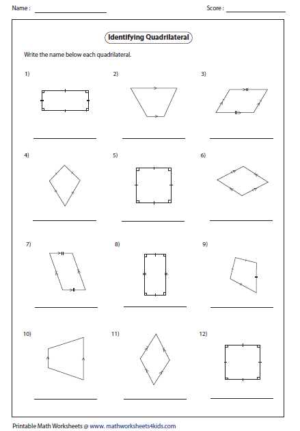 identify the type for each quadrilateral answer key