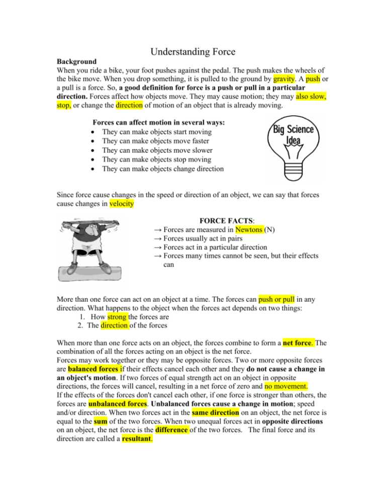 changes in force and motion answer key