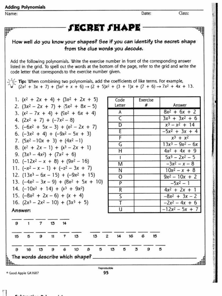 adding and subtracting polynomials matching activity answer key
