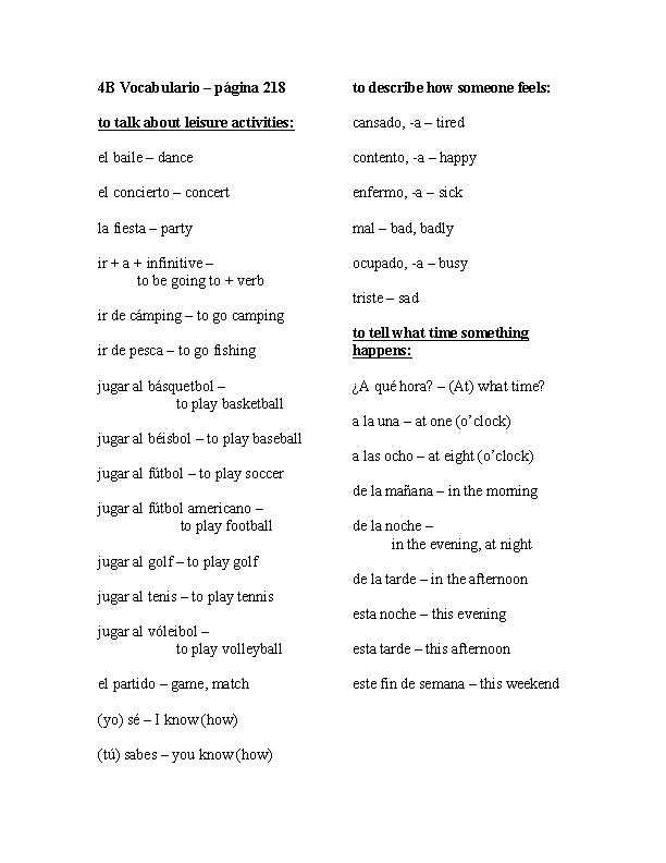 vocabulario a answer key