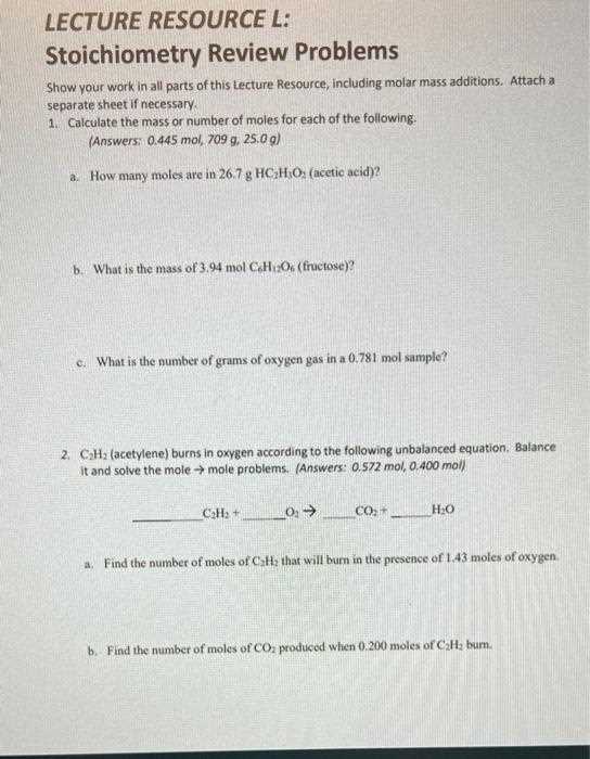 mole review answer key