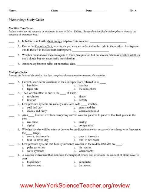 weather review answer key