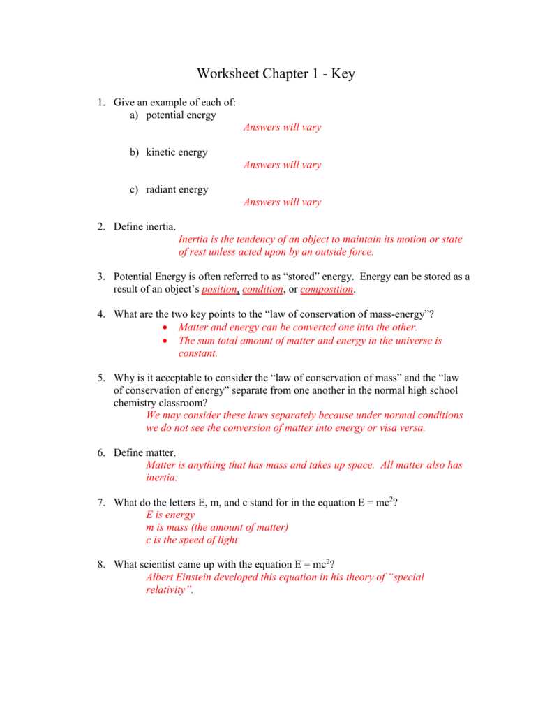 law of conservation of energy worksheet answers key