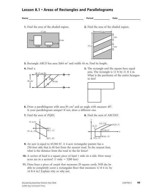 geometry parallelogram worksheet answer key