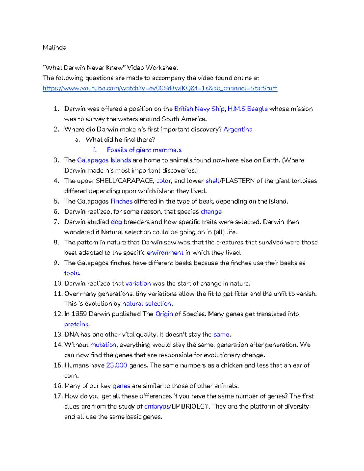 what darwin never knew worksheet answers key