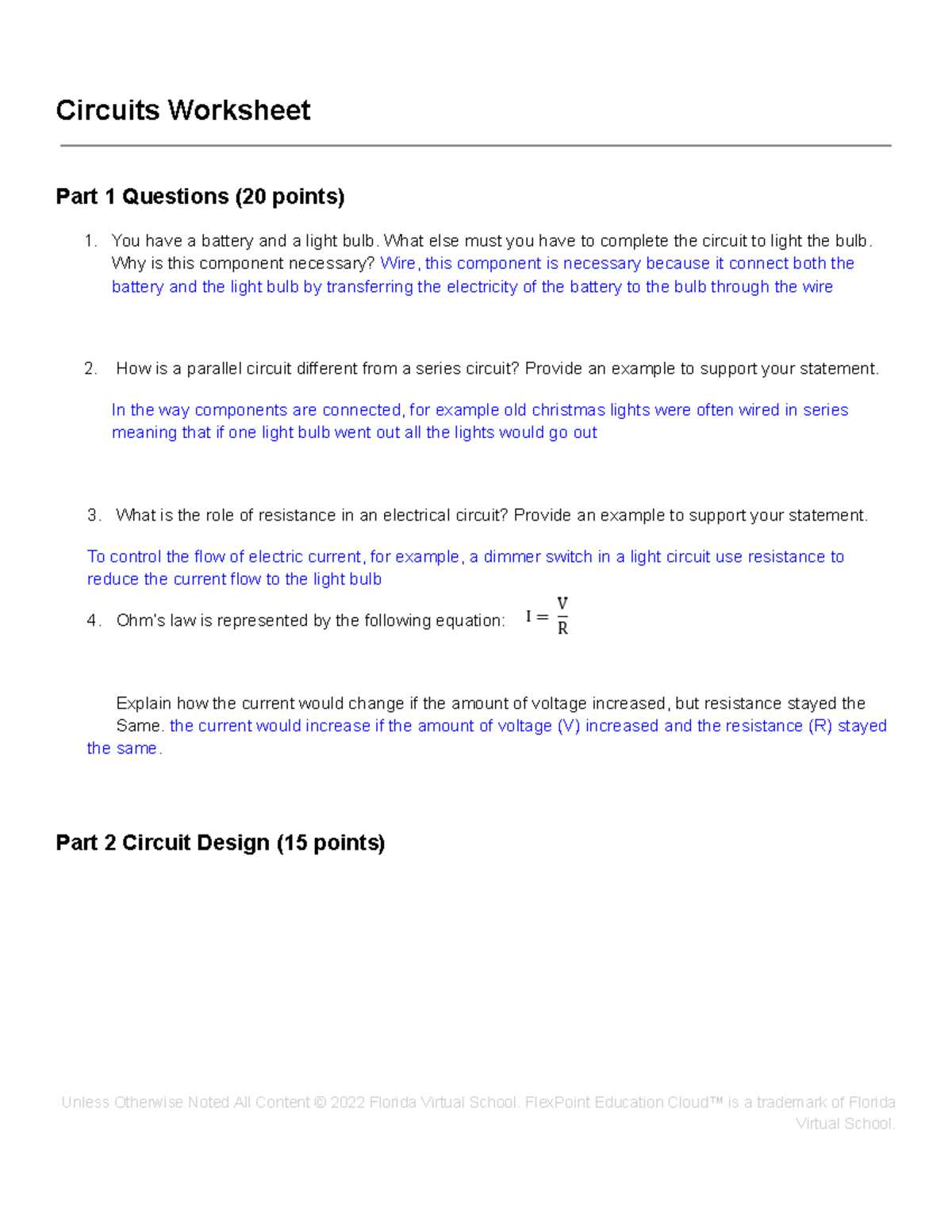 electricity and circuits answer key