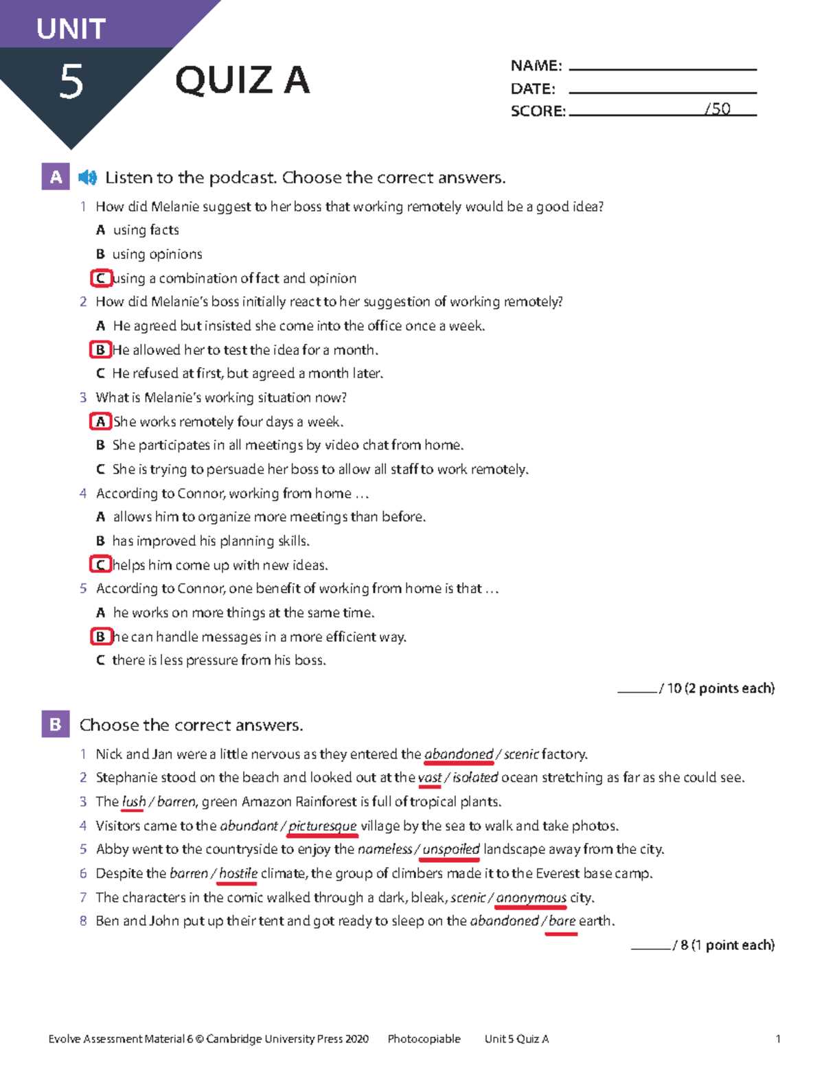 unit 5 test review answer key