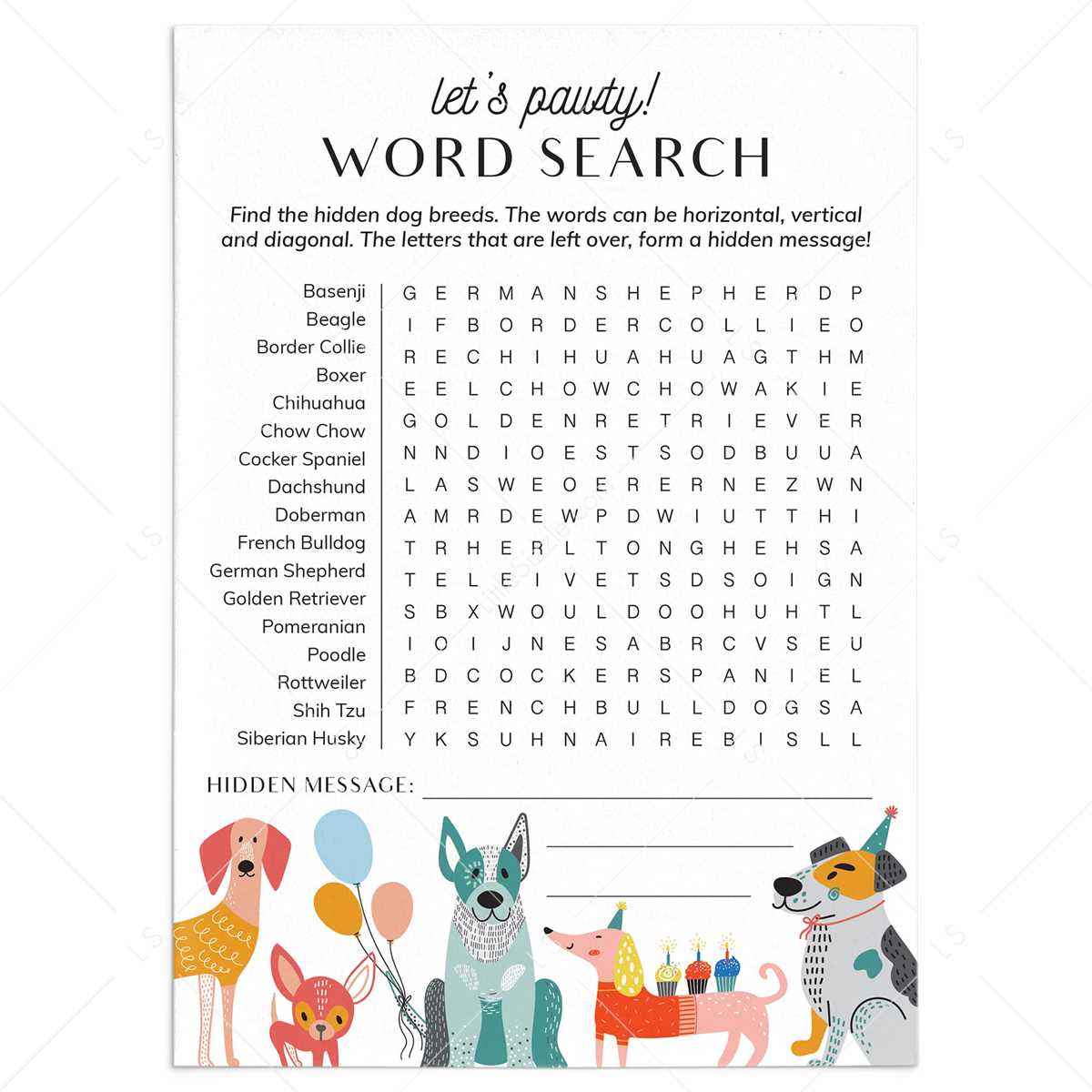 word search with answer key
