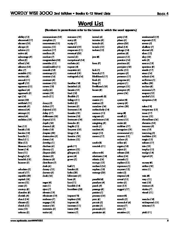 wordly wise 3000 book 8 lesson 4e answer key