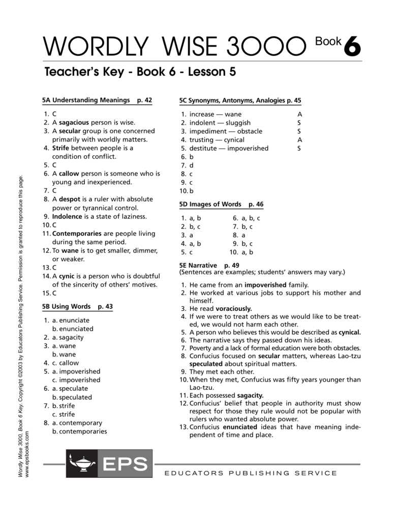 wordly wise book 5 lesson 20 answer key