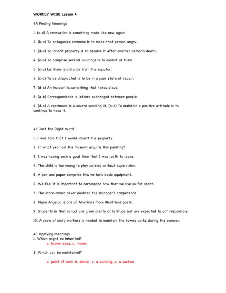 wordly wise book 8 lesson 4d answer key
