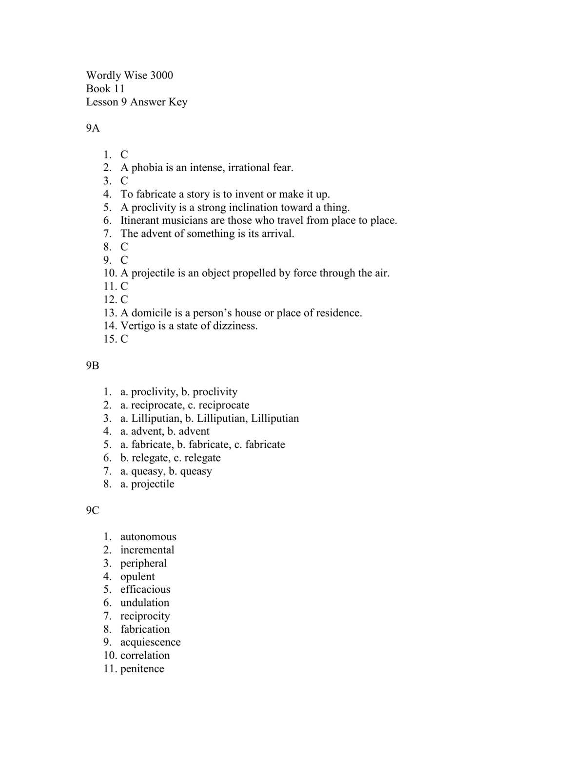 wordly wise book 9 lesson 5 answer key