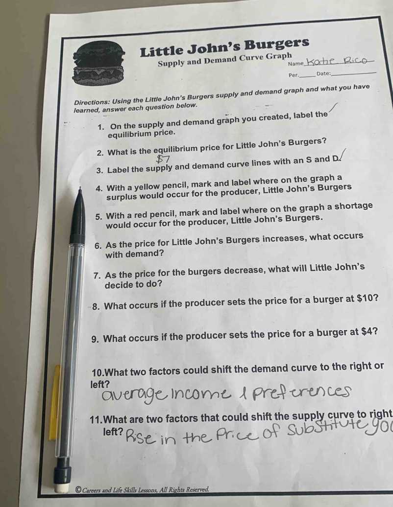 application of supply worksheet answer key